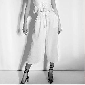 Aritzia Wilfred Nanterre Cropped Flowy Wide-leg Pants w Drawstring - Lt Gray -XS